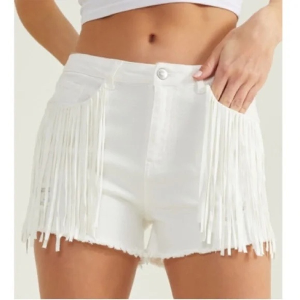 White Jean Shorts with Distressed Hem perfect for a country concert